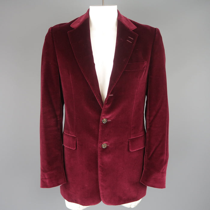 PAUL SMITH 40 Chaqueta deportiva larga con solapa de muesca de terciopelo burdeos