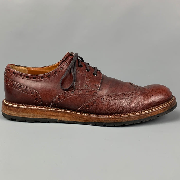 LOUIS VUITTON Size 12 Brown Perforated Leather Wingtip Lace Up Shoes