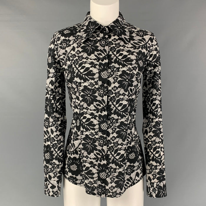 DOLCE & GABBANA Camisa de algodón con botones de encaje blanco y negro talla 4