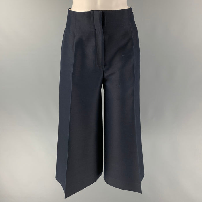 CELINE Size 4 Navy Wool & Silk Solid Wide Leg Dress Pants