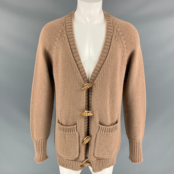 BURBERRY PRORSUM Spring 2015 Size M Tan Knitted Cashmere Blend Patch Pocket Cardigan Sweater
