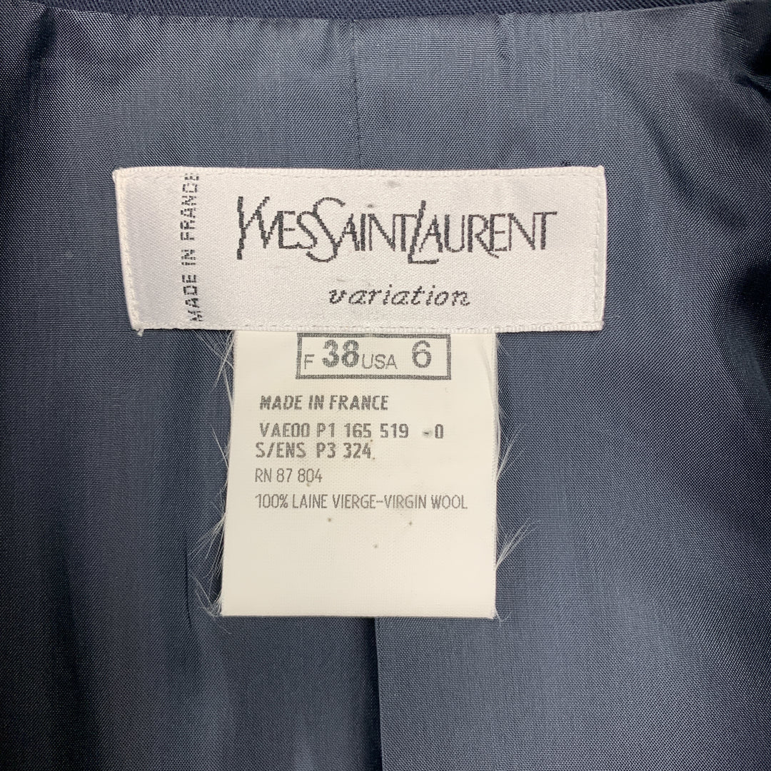 YVES SAINT LAURENT Size 6 Navy Virgin Wool Cropped Sport Jacket
