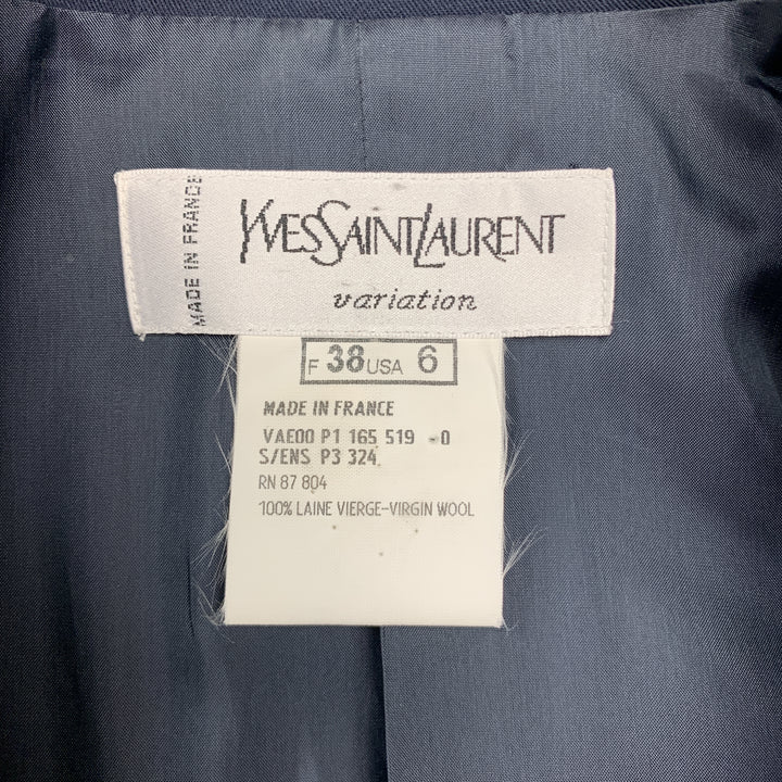 YVES SAINT LAURENT Size 6 Navy Virgin Wool Cropped Sport Jacket