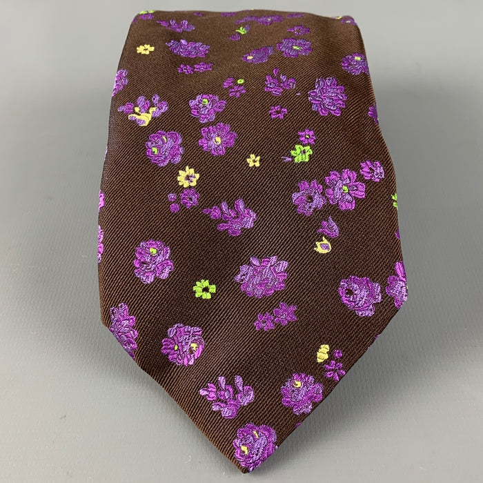 PAUL SMITH Corbata de seda floral marrón violeta
