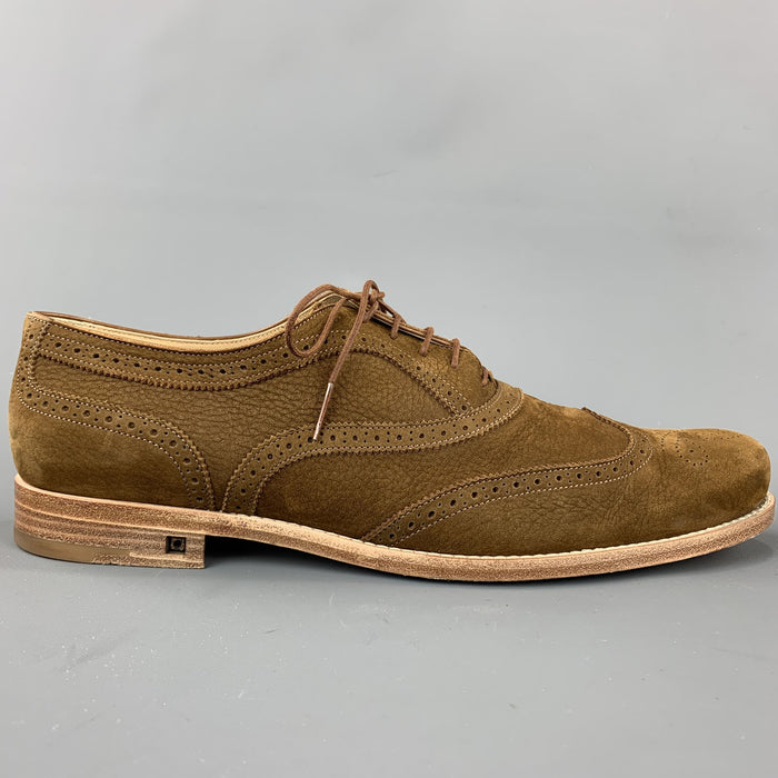 LOUIS VUITTON Size 11.5 Perforated Brown Leather Wingtip Lace Up