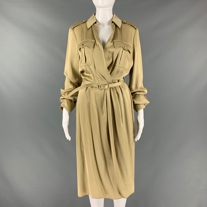 RALPH LAUREN Size 8 Gold Viscose Acetate Faux wrap Dress