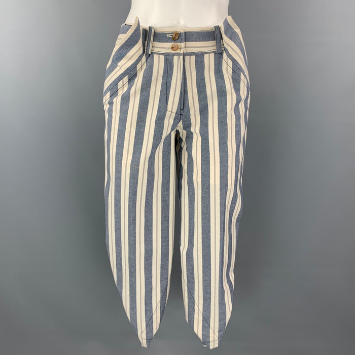 VIVIENNE WESTWOOD RED LABEL Size 2 Blue & White Stripe Asymmetrical Casual Pants