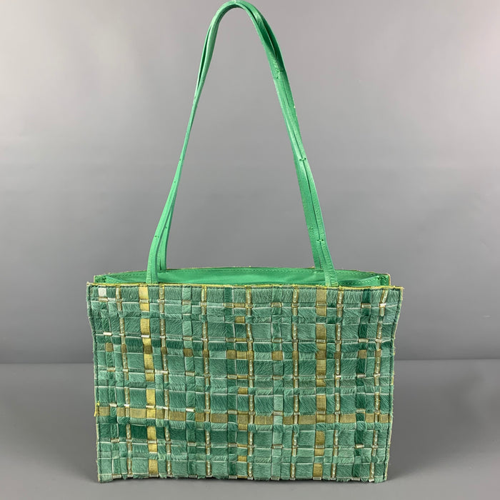 BOTTEGA VENETA Green Beaded Fur Top Handles Handbag
