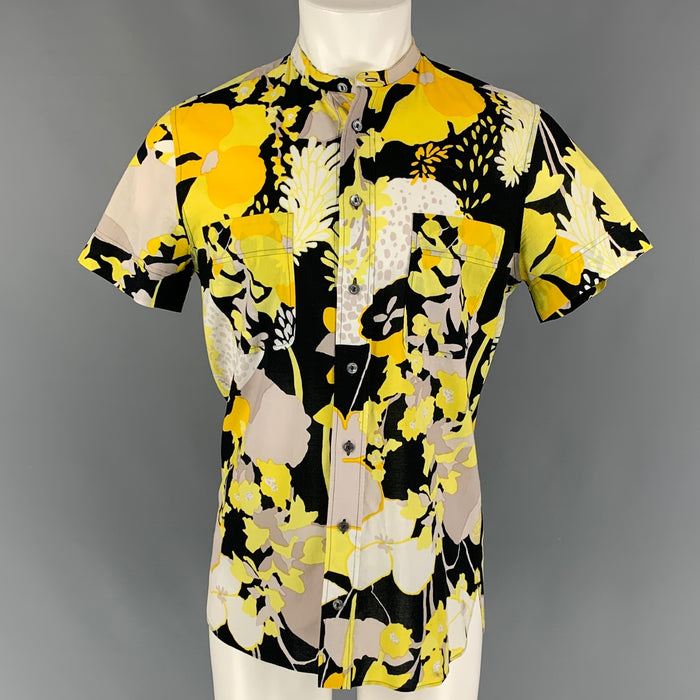 LOUIS VUITTON Size S Yellow Black Taupe Abstract Floral Short Sleeve Shirt