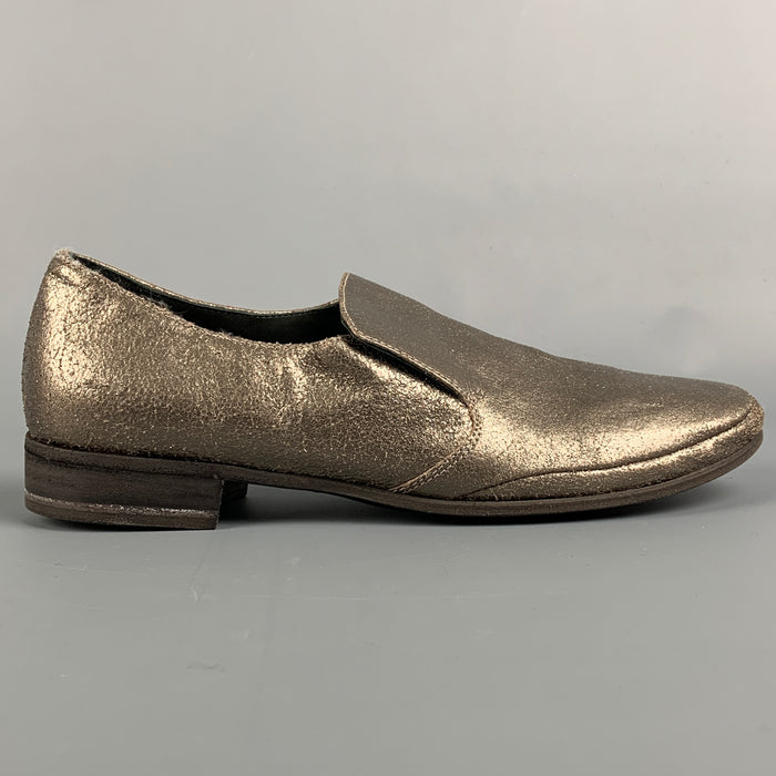 BRUNELLO CUCINELLI Size 7 Silver Leather Crackled Loafer Flats