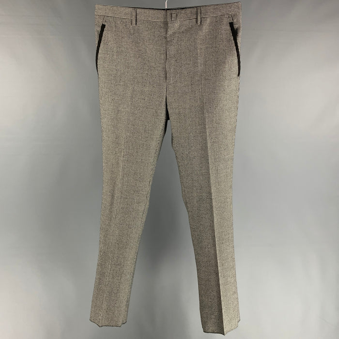 LANVIN Size 34 Black & White Houndstooth Wool Zip Fly Dress Pants