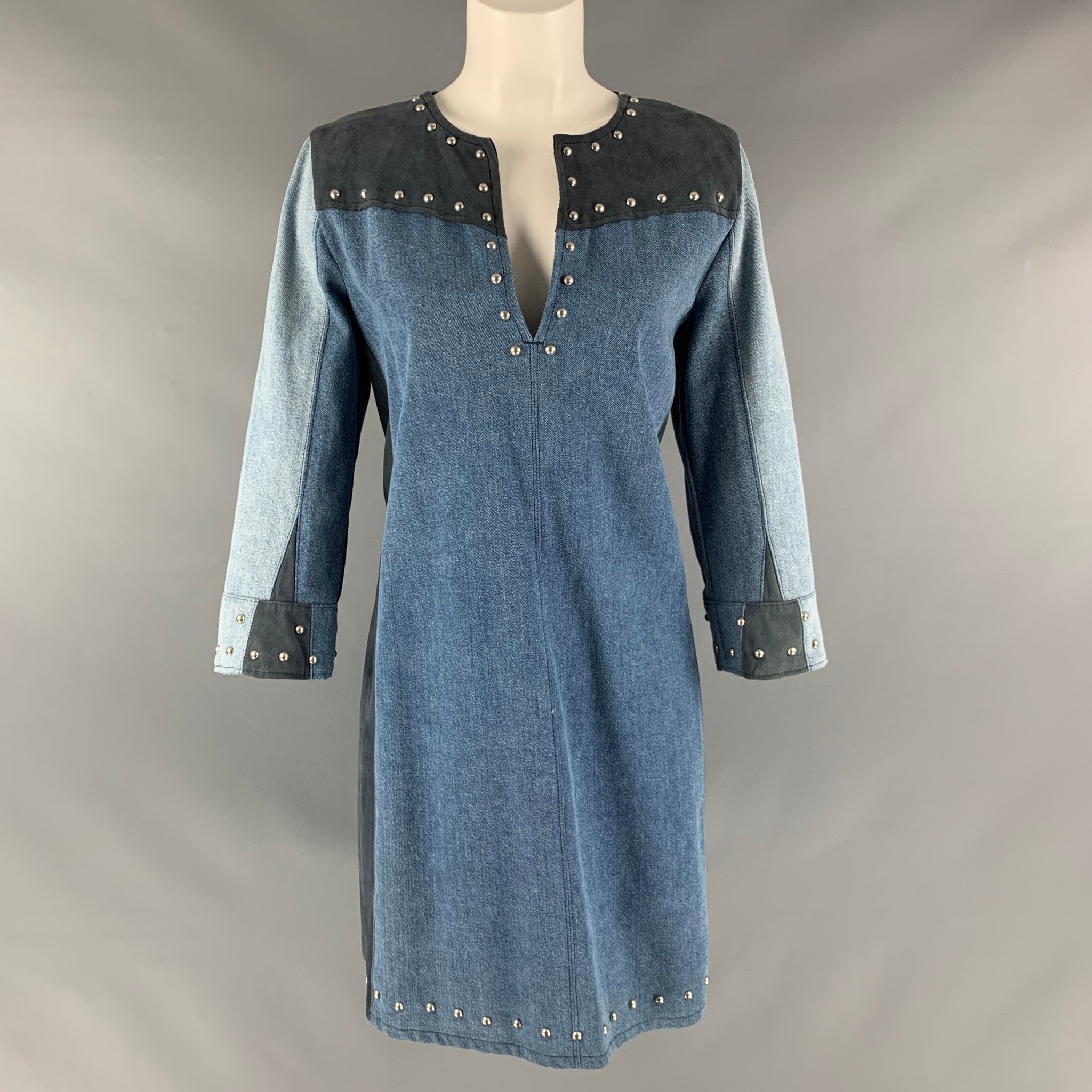 M.I.H JEANS Size S Blue Grey Cotton Studded V-Neck Dress
