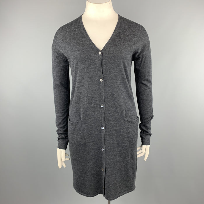 JIL SANDER Size L Charcoal Wool Long Duster Cardigan