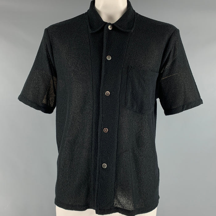 OUR LEGACY Size L Black Textured Polyester Cotton Camp Short Sleeve Shirt