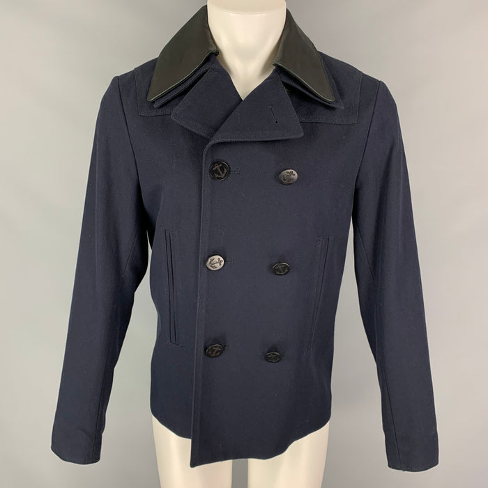 SANDRO Size M Navy Cotton Detachable Collar Double Breasted Jacket