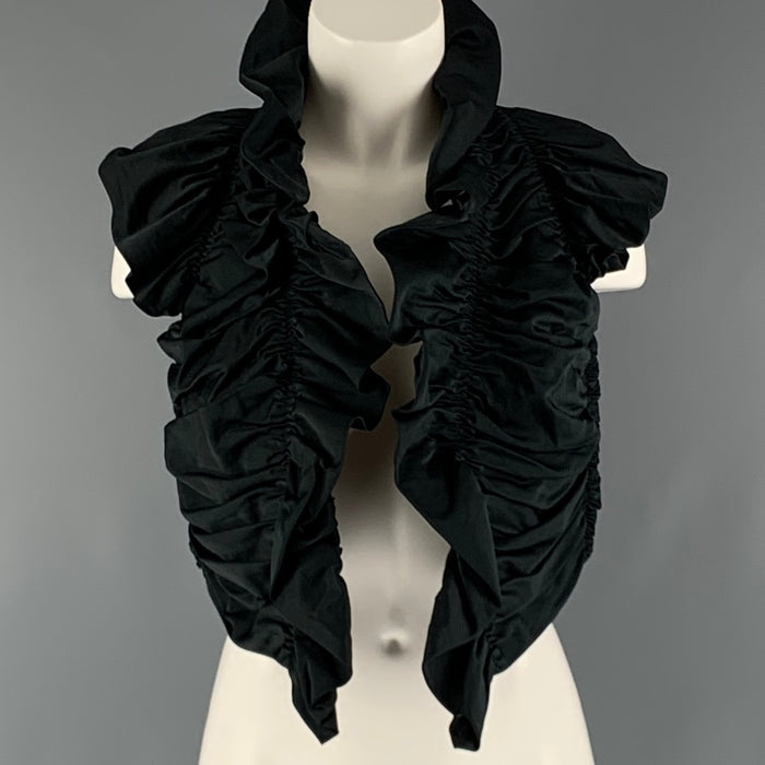 MAX MARA Size 8 Black Cotton Polyester Ruched Open Front Vest