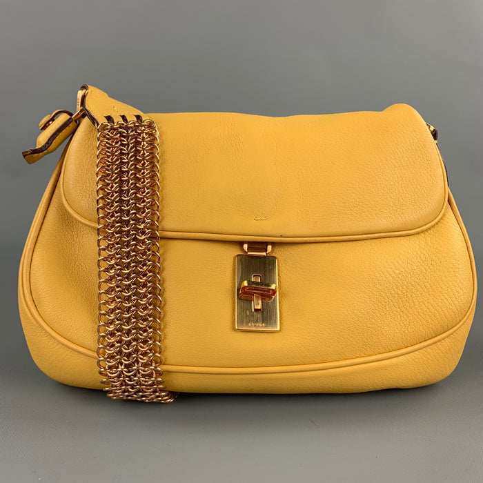 PRADA Yellow Leather Gold Tone Chain Strap Handbag