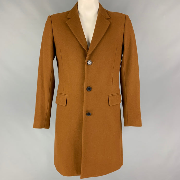 SANDRO Size L Brown Wool Blend Notch Lapel Coat