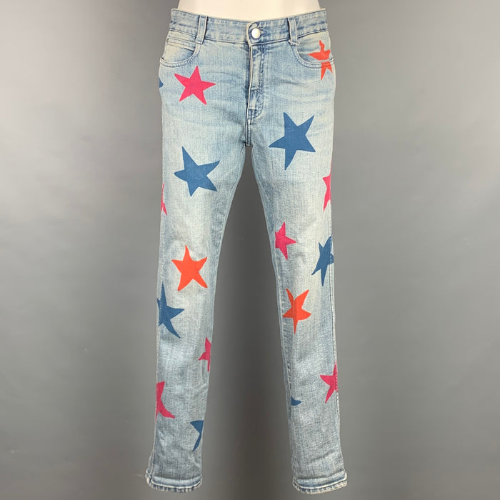 STELLA McCARTNEY Size 27 Blue & Red Star Print Denim Relaxed Fit Jeans