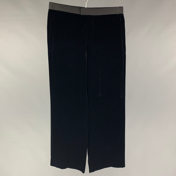 EMPORIO ARMANI Talla 30 Pantalón de vestir de pernera ancha de seda, viscosa y terciopelo negro