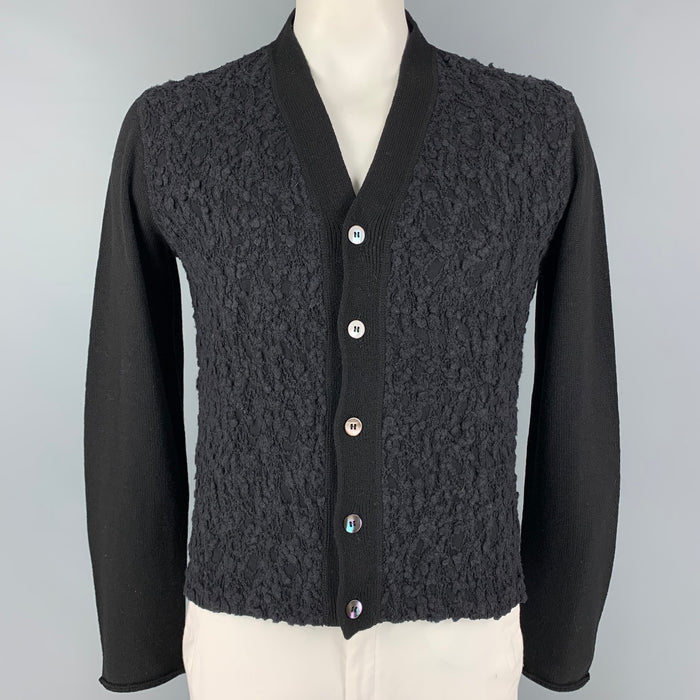 JEAN PAUL GAULTIER Size 42 Black Textured Wool Blend V-Neck Cardigan