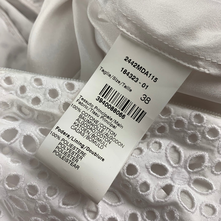 MSGM Size 4 White Cotton Eyelet Ruffle Dress