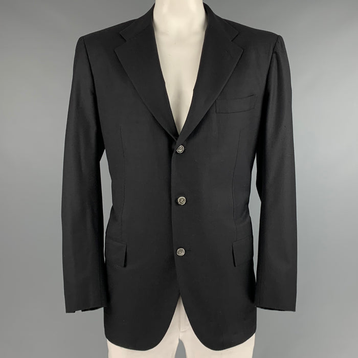 KITON Size 46 Black Wool Notch Lapel Sport Coat