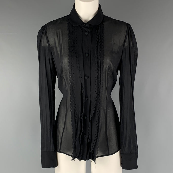 RED VALENTINO Size M Black Ruffled Buttoned Blouse
