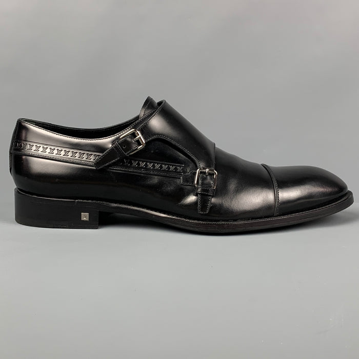 LOUIS VUITTON Size 11 Black Leather Double Monk Strap Loafers