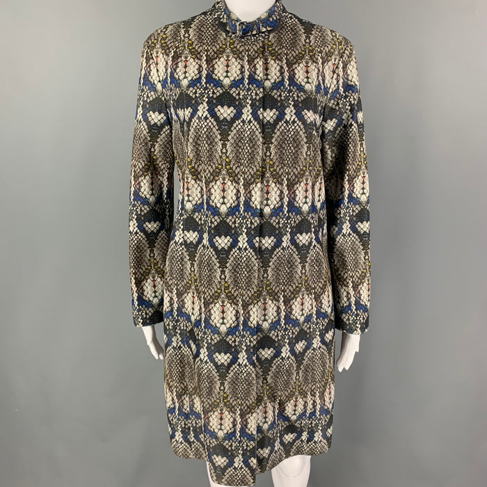 GIORGIO ARMANI Size 6 Grey Multi-Color Snake Skin Print Silk Lamb Leather Zip Up Coat