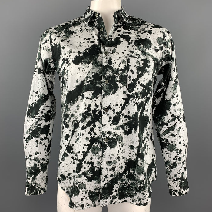 COMME des GARCONS BLACK Size L Black & White Splattered Cotton Long Sleeve Shirt