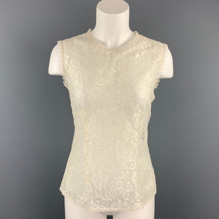 CHRISTIAN DIOR Size M White Lace Polyester Sleeveless Blouse
