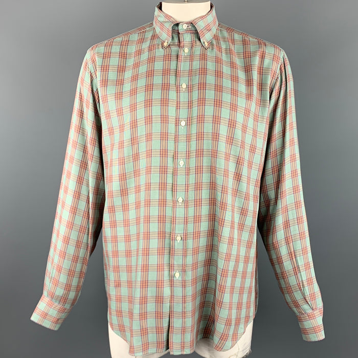 ETRO Size XL Green & Purple Glenplaid Cotton Button Down Long Sleeve Shirt