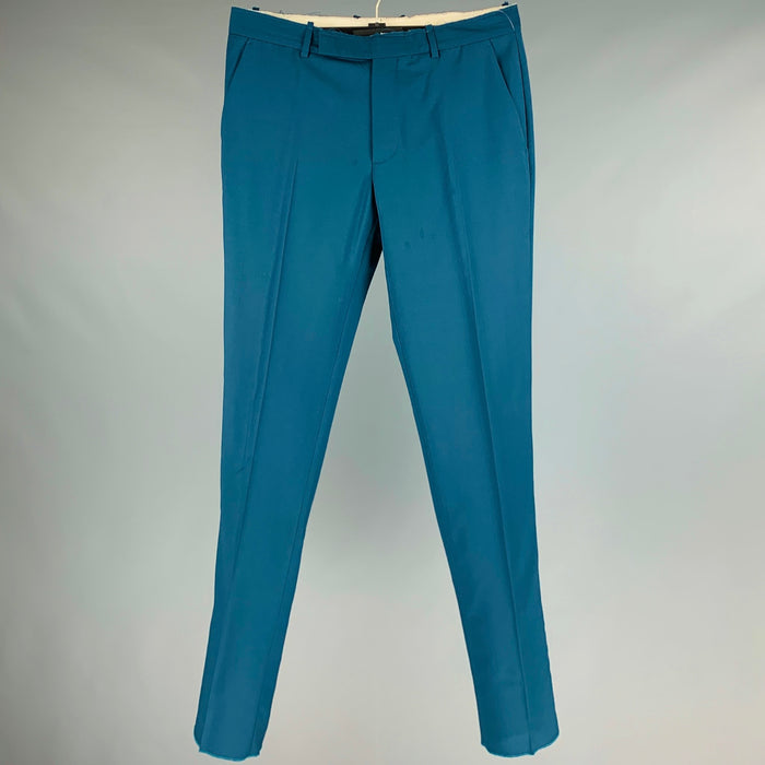 MAISON MARGIELA Size 32 Teal Wool Distressed Dress Pants