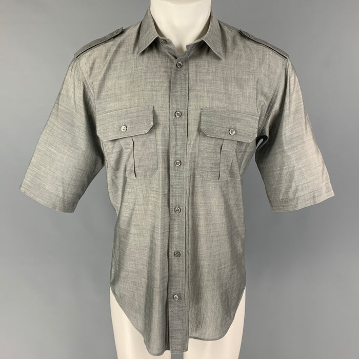 DIOR HOMME Taille M Chemise manches courtes à épaulettes en coton polyuréthane gris