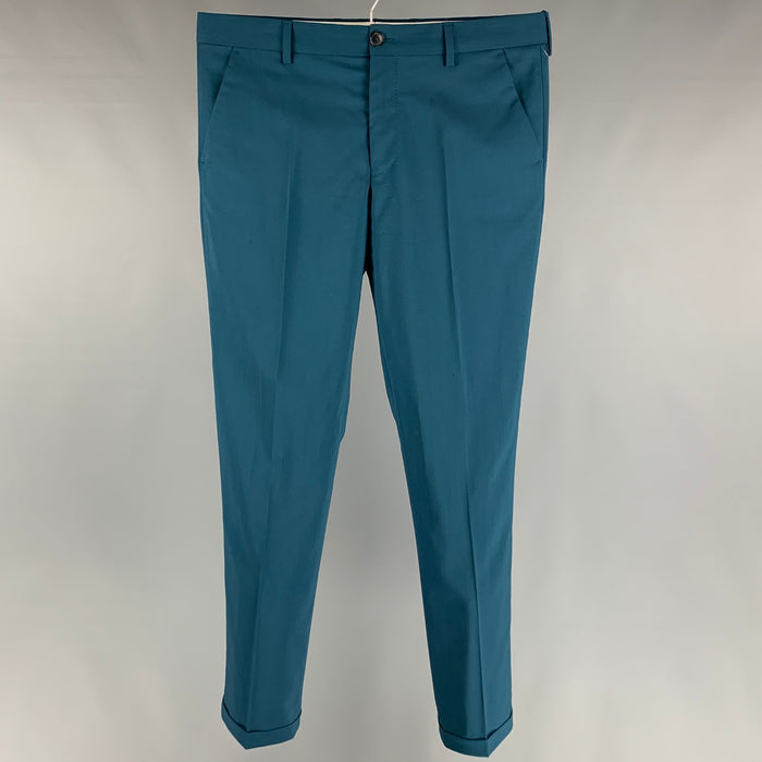 PAUL SMITH Talla 32 Pantalones de vestir de lana y nailon verde azulado con bragueta y cremallera