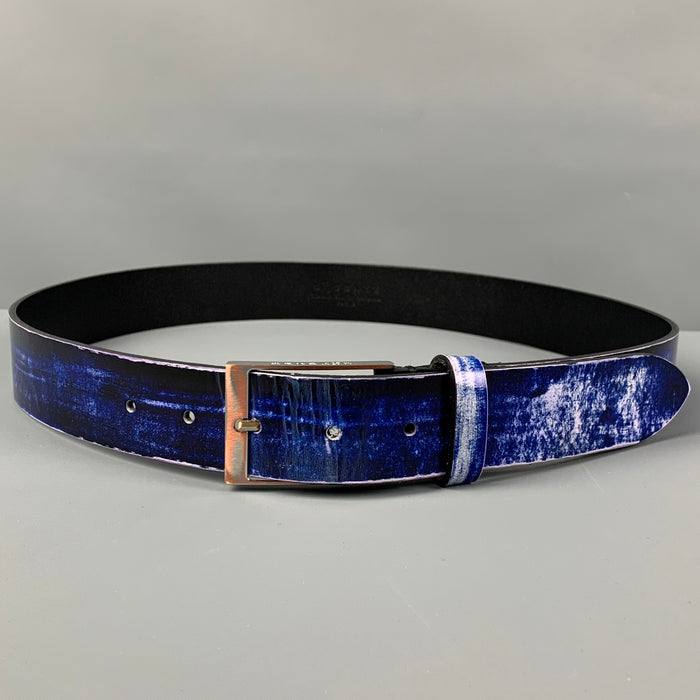 MAISON MARGIELA Size 35 Blue White Distressed Leather Belt