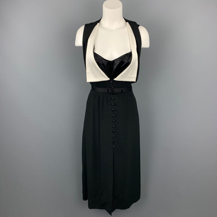 MARC JACOBS Talla 6 Vestido sin mangas con cinturón de crepé de acetato / viscosa en blanco y negro