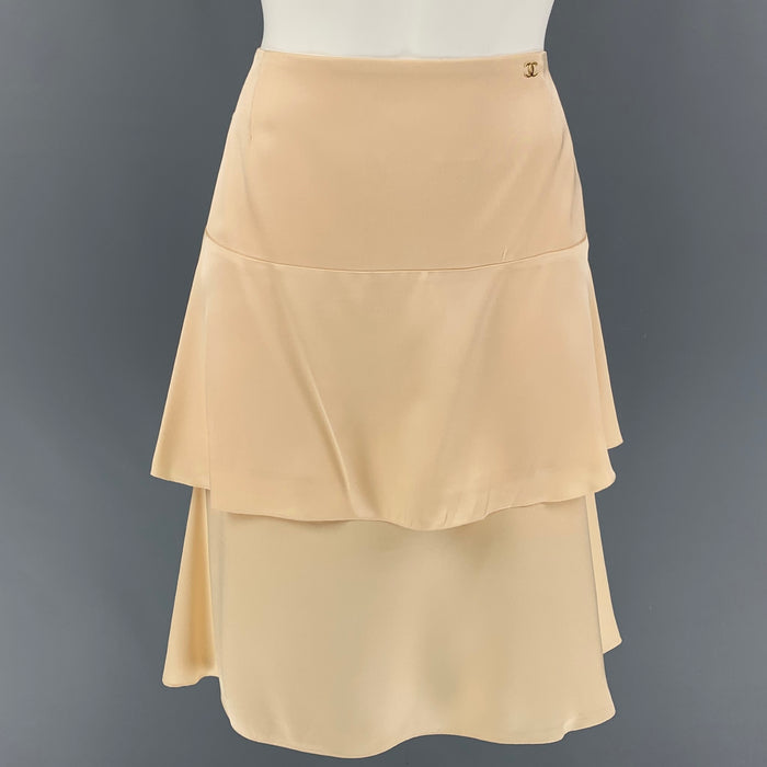 CHANEL AI098 03A Size 4 Champagne Silk Layered Skirt