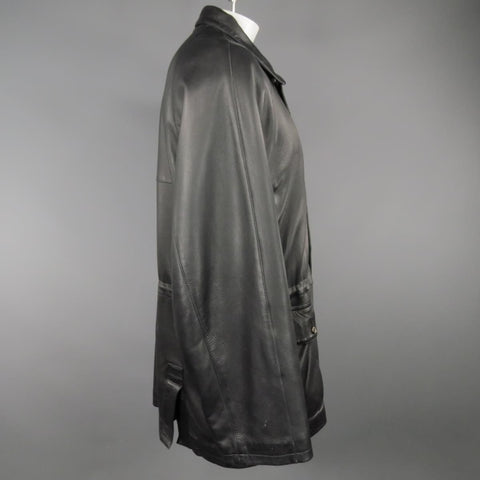 LORO PIANA 44 Black Leather Drawstring Waist Cashmere Lining 'Horsey' Jacket