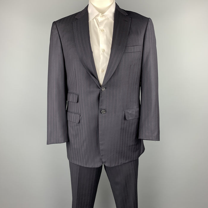BRIONI Size 42 Navy Striped Wool Notch Lapel Suit