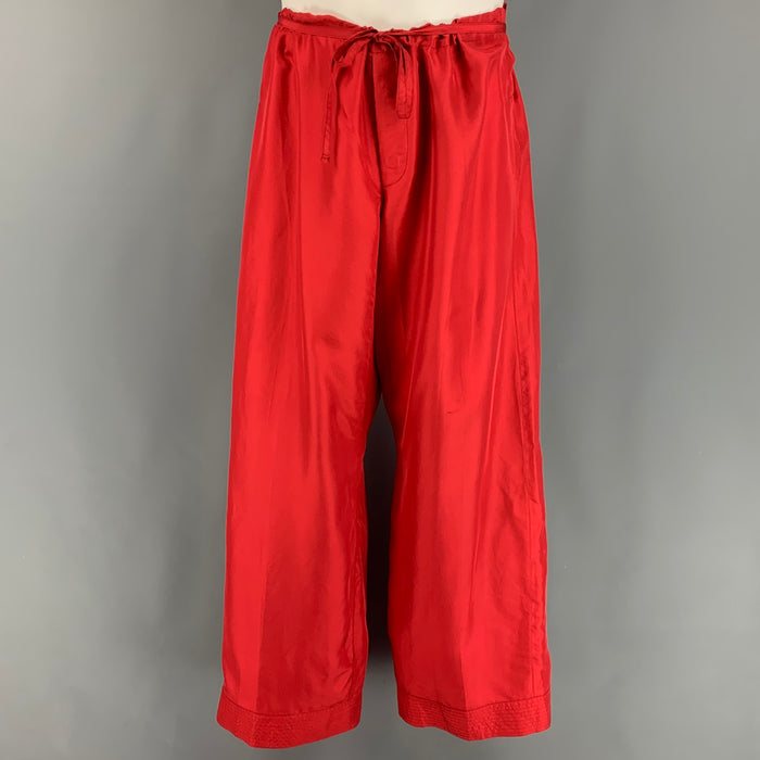 GUCCI by TOM FORD SS 2001 Size 34 Red Silk Drawstring Wide Leg Karate Pants