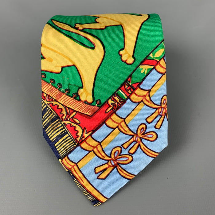 HERMES Multi-Color Print Silk Twill Tie
