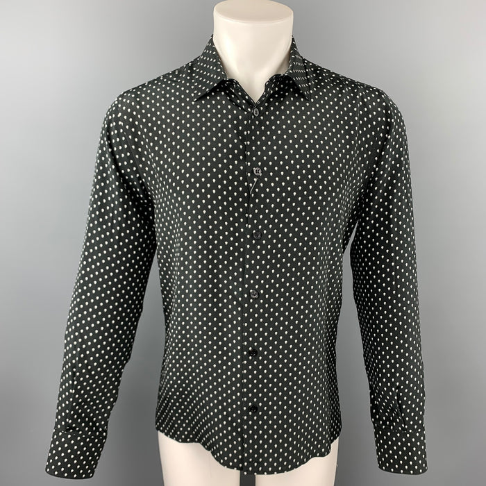 ALEXANDER MCQUEEN Size M Black & White Skulls Silk Button Up Long Sleeve Shirt
