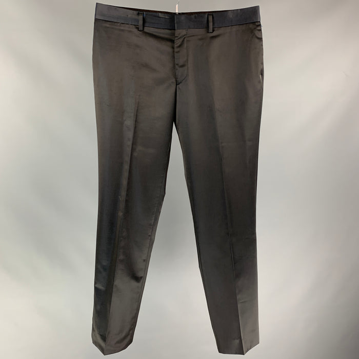PS by PAUL SMITH Talla 36 Pantalón de vestir de lana / poliéster iridiscente azul marino y negro