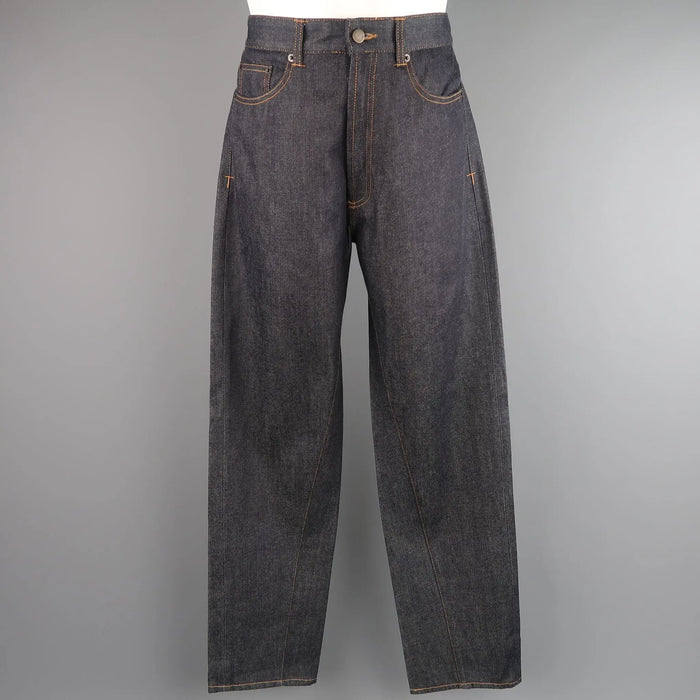 GIVENCHY Size 32 Dark Navy Denim Black Stripe Bar Jeans