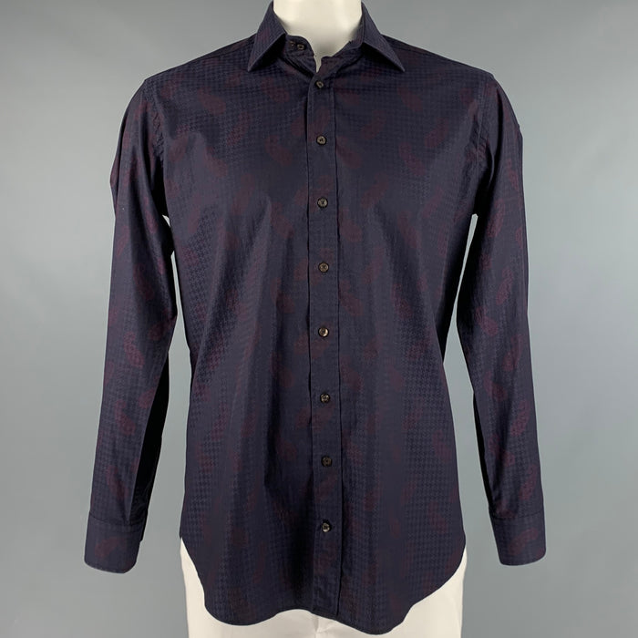 ETRO Size L Navy Burgundy Paisley Cotton Button Up Long Sleeve Shirt