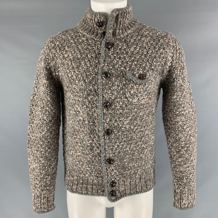 MONCLER Size S Grey Oatmeal Knitted Buttoned Jacket