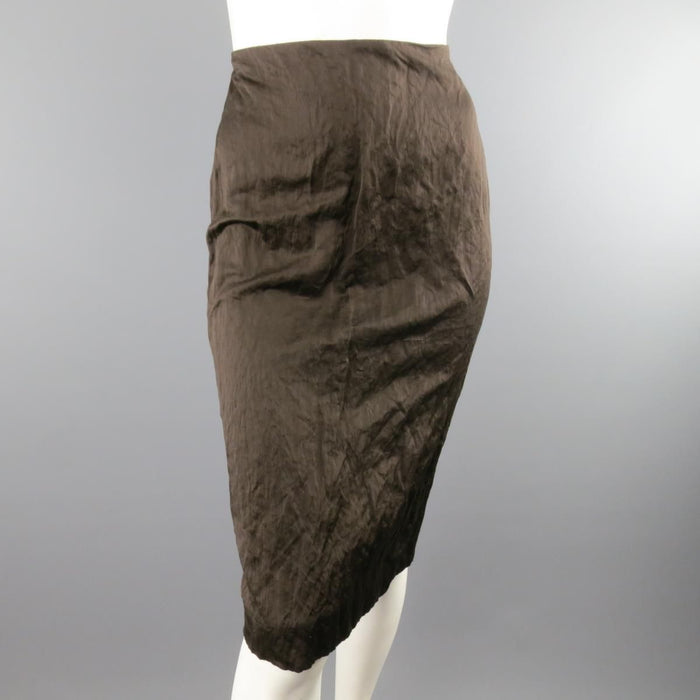 PRADA Spring 2009 Size US 10 / IT 44 Brown Winkled Cotton Metal Blend Pencil Skirt