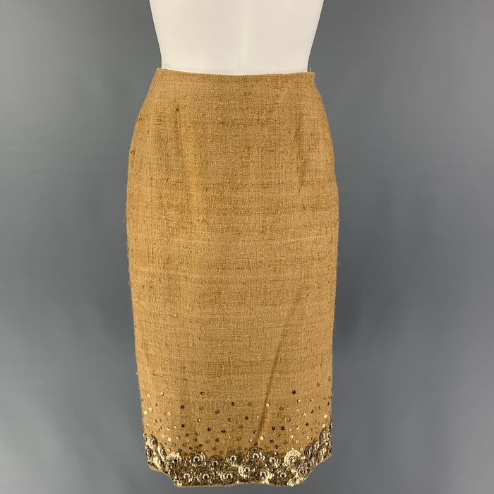OSCAR DE LA RENTA Size 6 Beige Silk Pencil Skirt